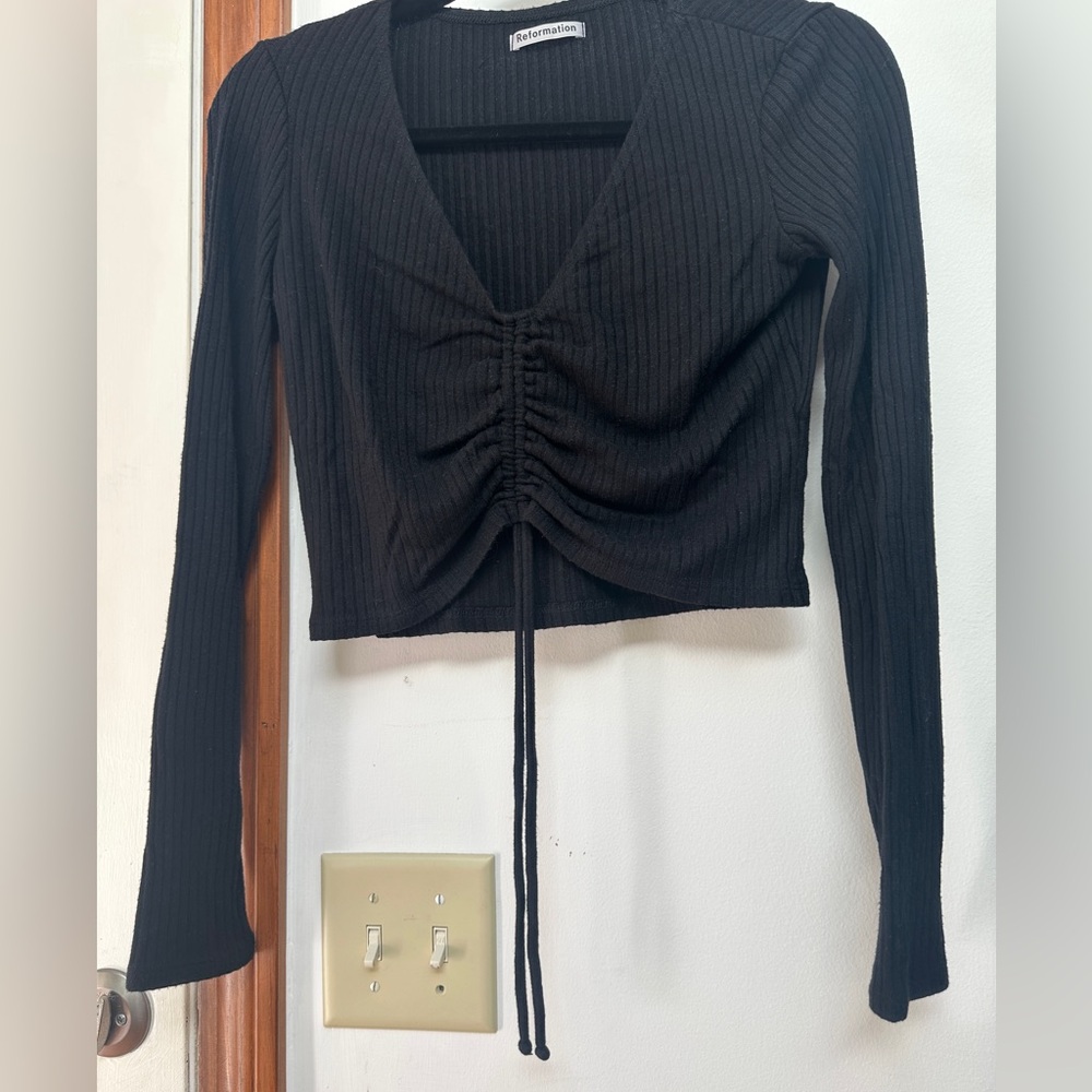 REFORMATION Black Ribbed Long Sleeve Top